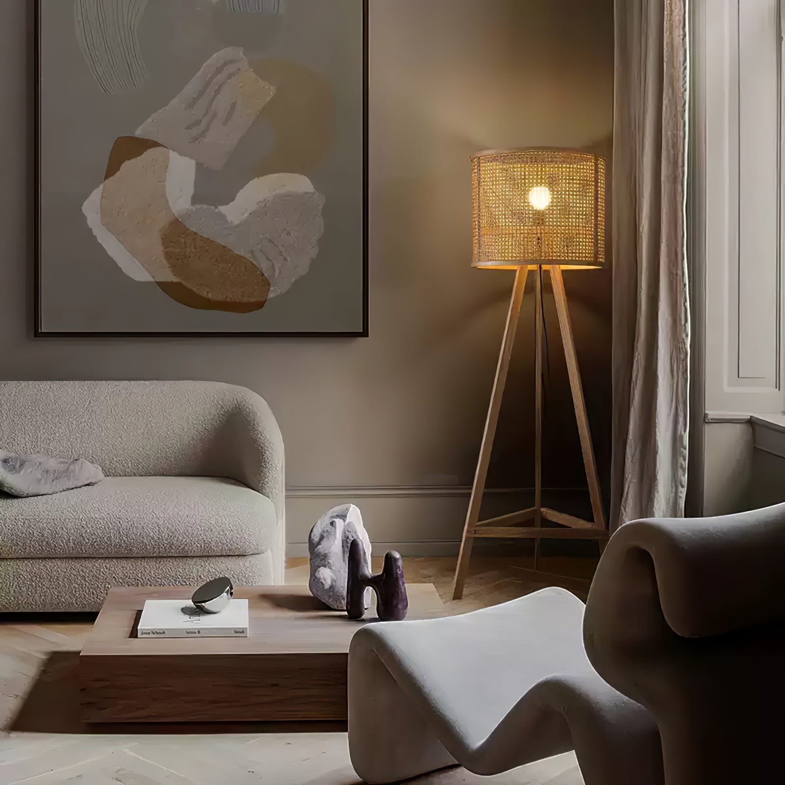 Tripod Wooden Rattan Floor Light, Floor Lamp, detail 19