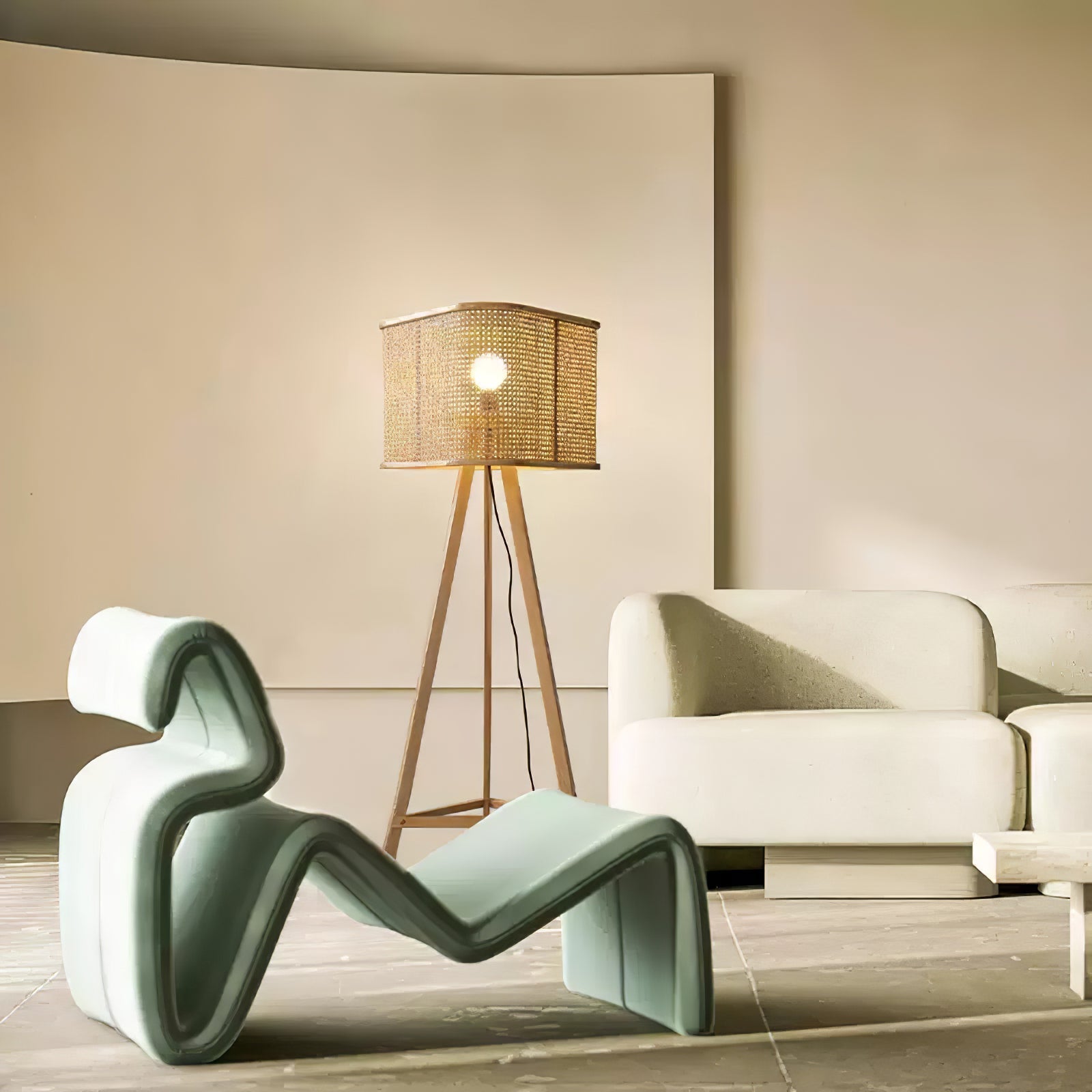 Tripod Wooden Rattan Floor Light, Floor Lamp, detail 15