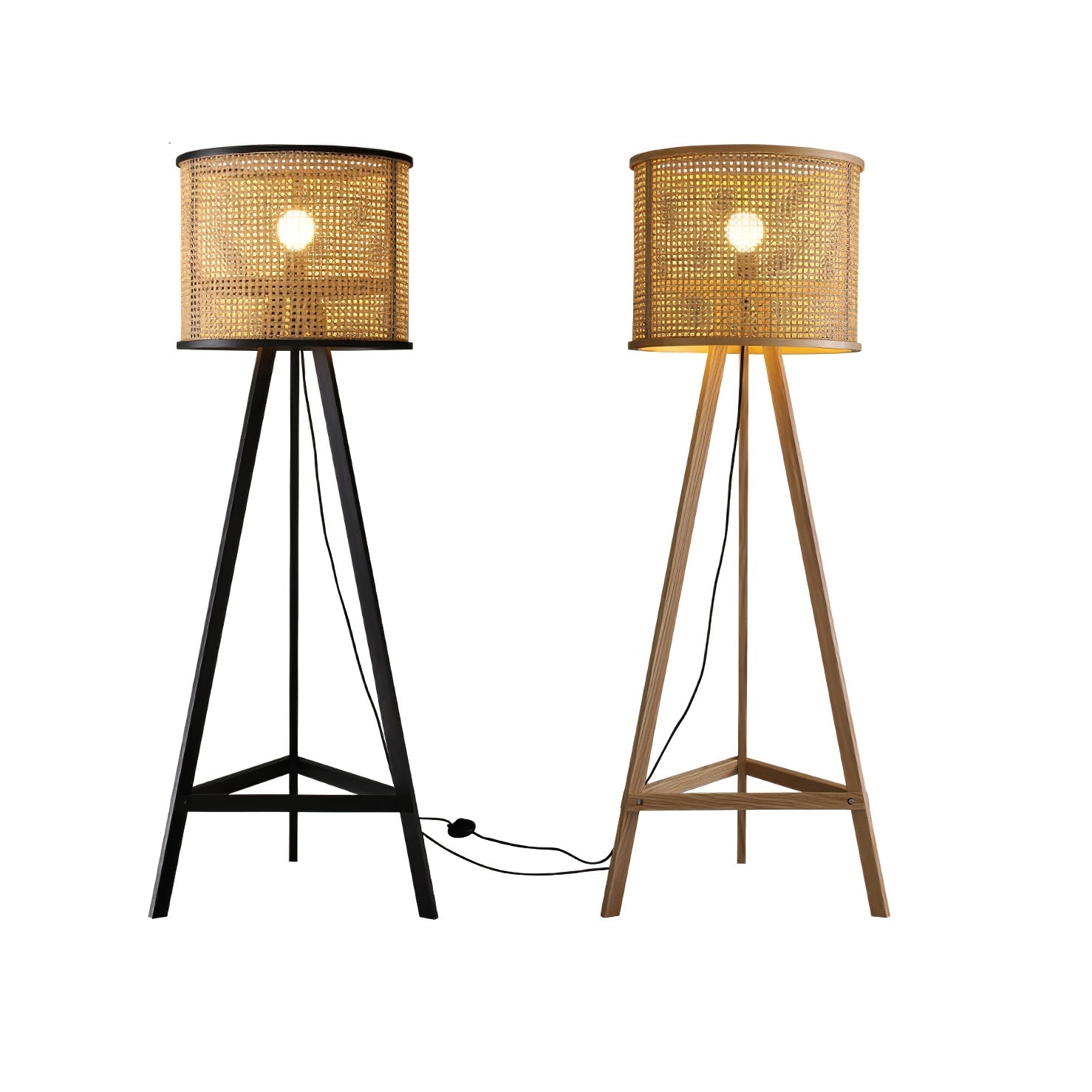 Tripod Wooden Rattan Floor Light, Floor Lamp, detail 2