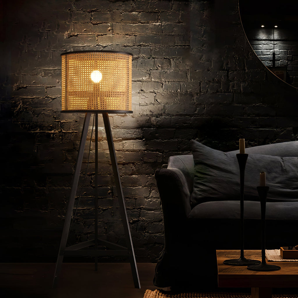 Tripod Wooden Rattan Floor Light, Floor Lamp, detail 5