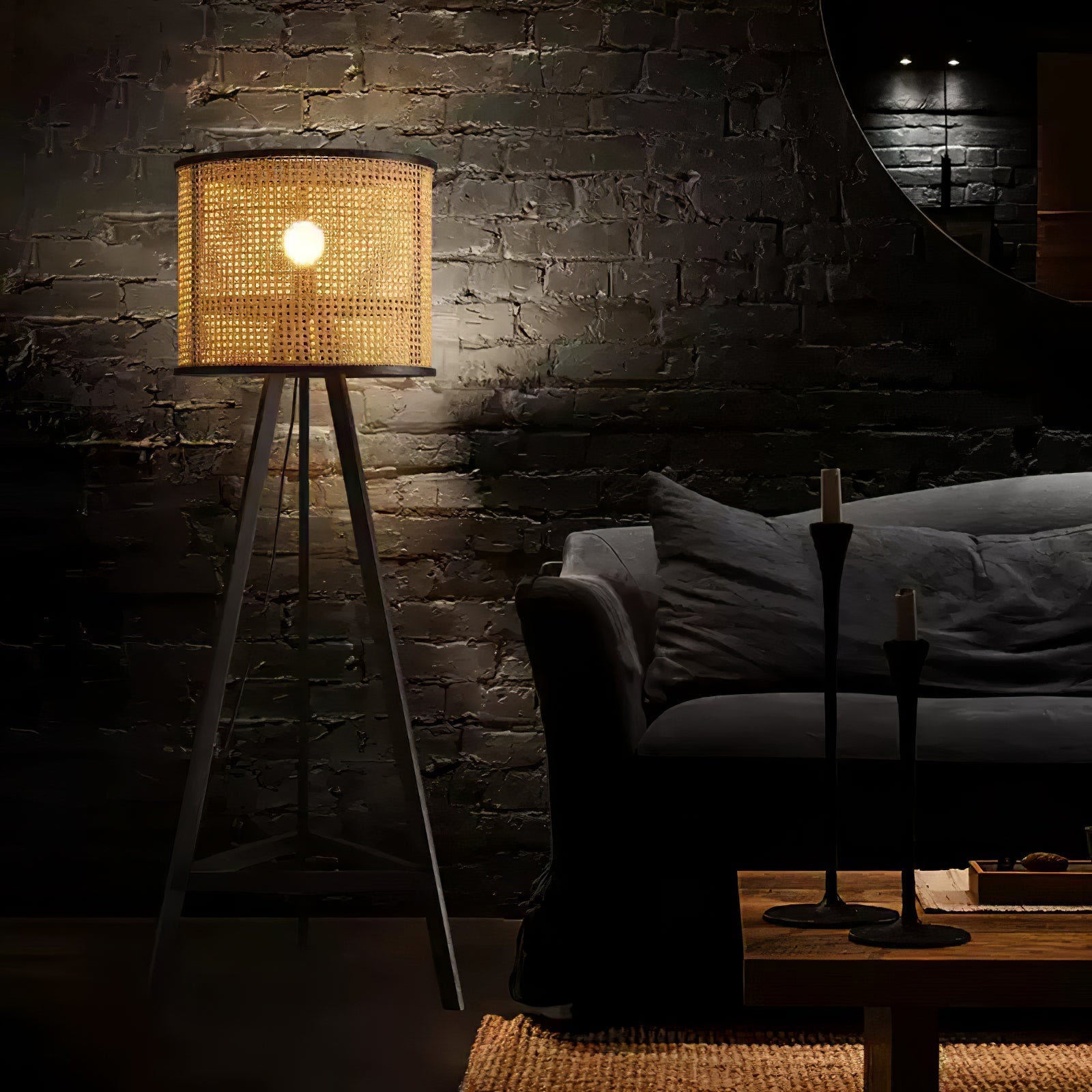 Tripod Wooden Rattan Floor Light, Floor Lamp, detail 11