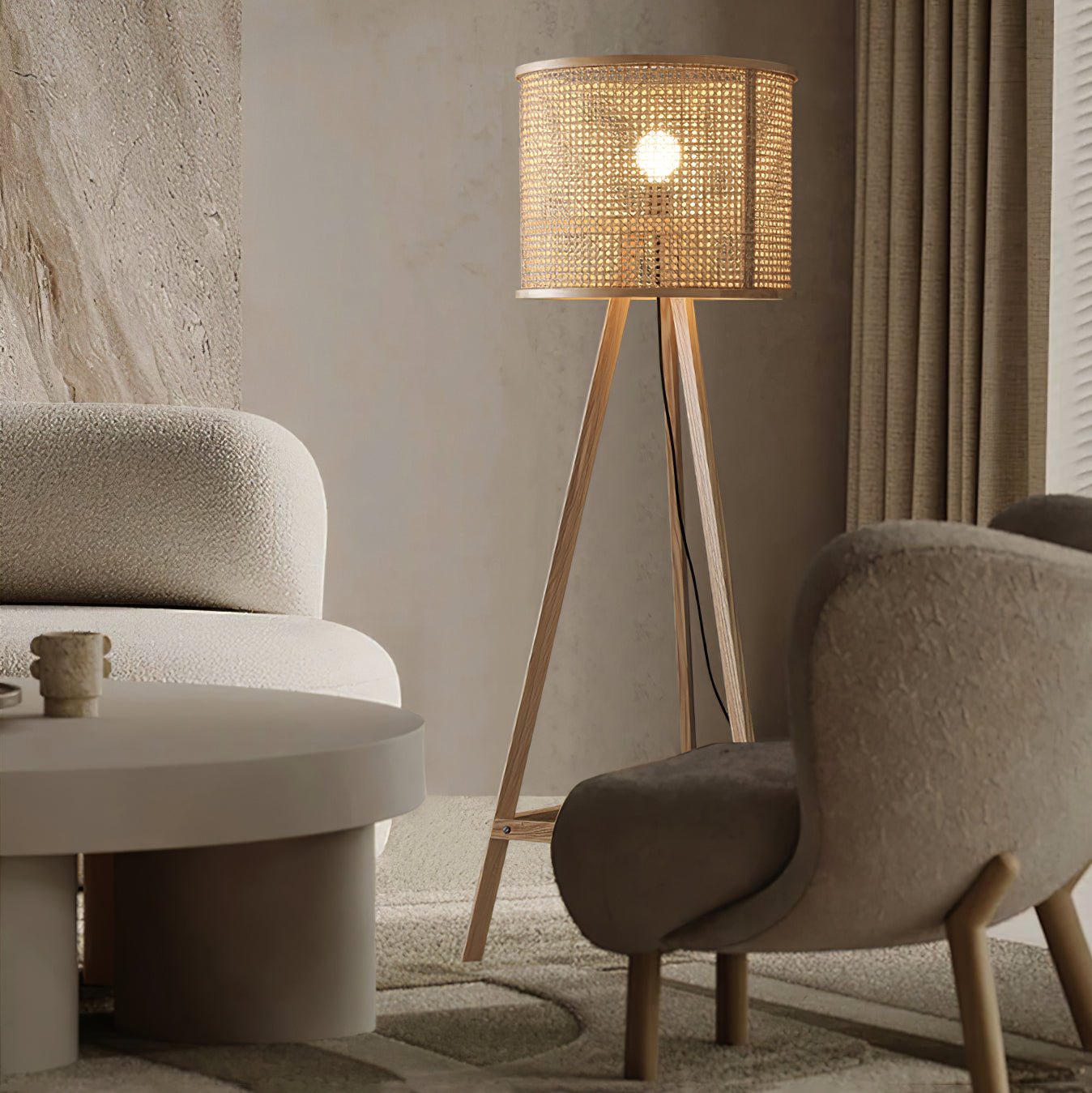 Tripod Wooden Rattan Floor Light, Floor Lamp, detail 13