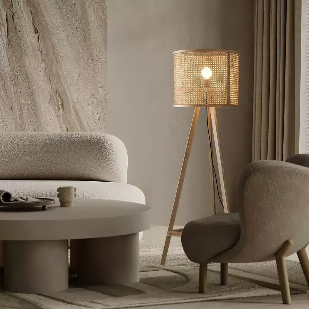 Tripod Wooden Rattan Floor Light, Floor Lamp, detail 7