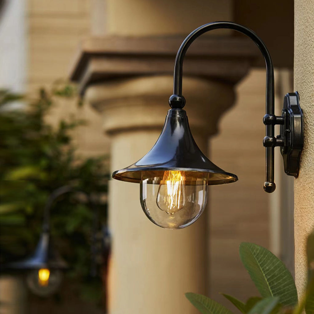 Creative Trumpet Shaped Waterproof LED Black Vintage Exterior Wall Light, Outdoor Wall Light, Die-cast Aluminum, H 19in