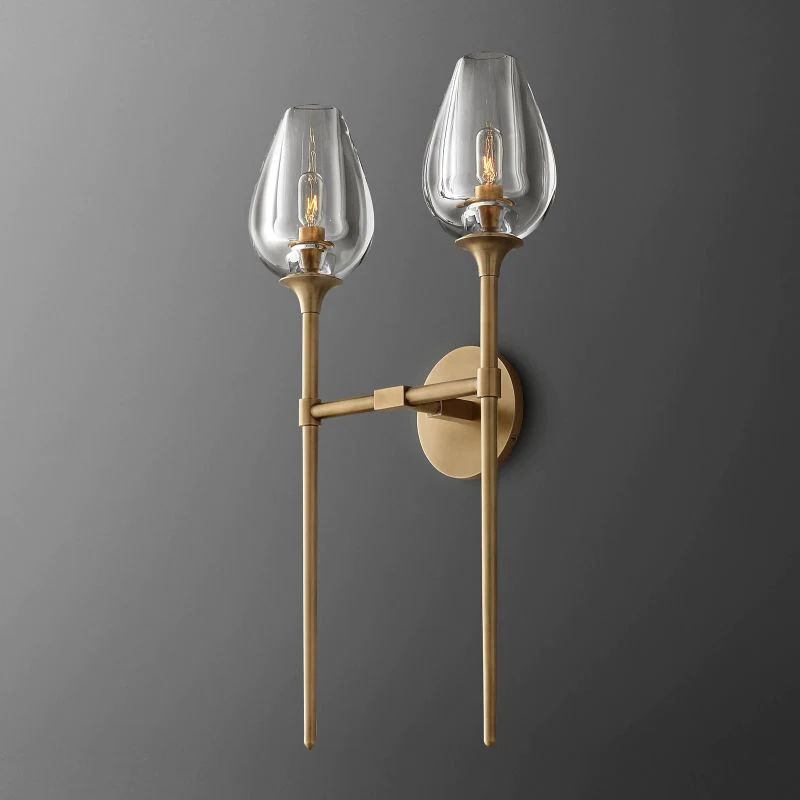 Tulip Double Bedroom Wall Light, Bedroom Wall Sconce, Solid brass & Glass, 14"W x 7"D x 24"H