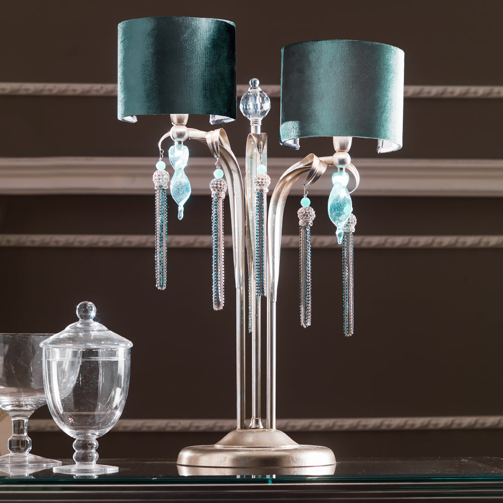 Crystal Aquamarine Table Light, Bedside Table Lamp, Height 73 cm