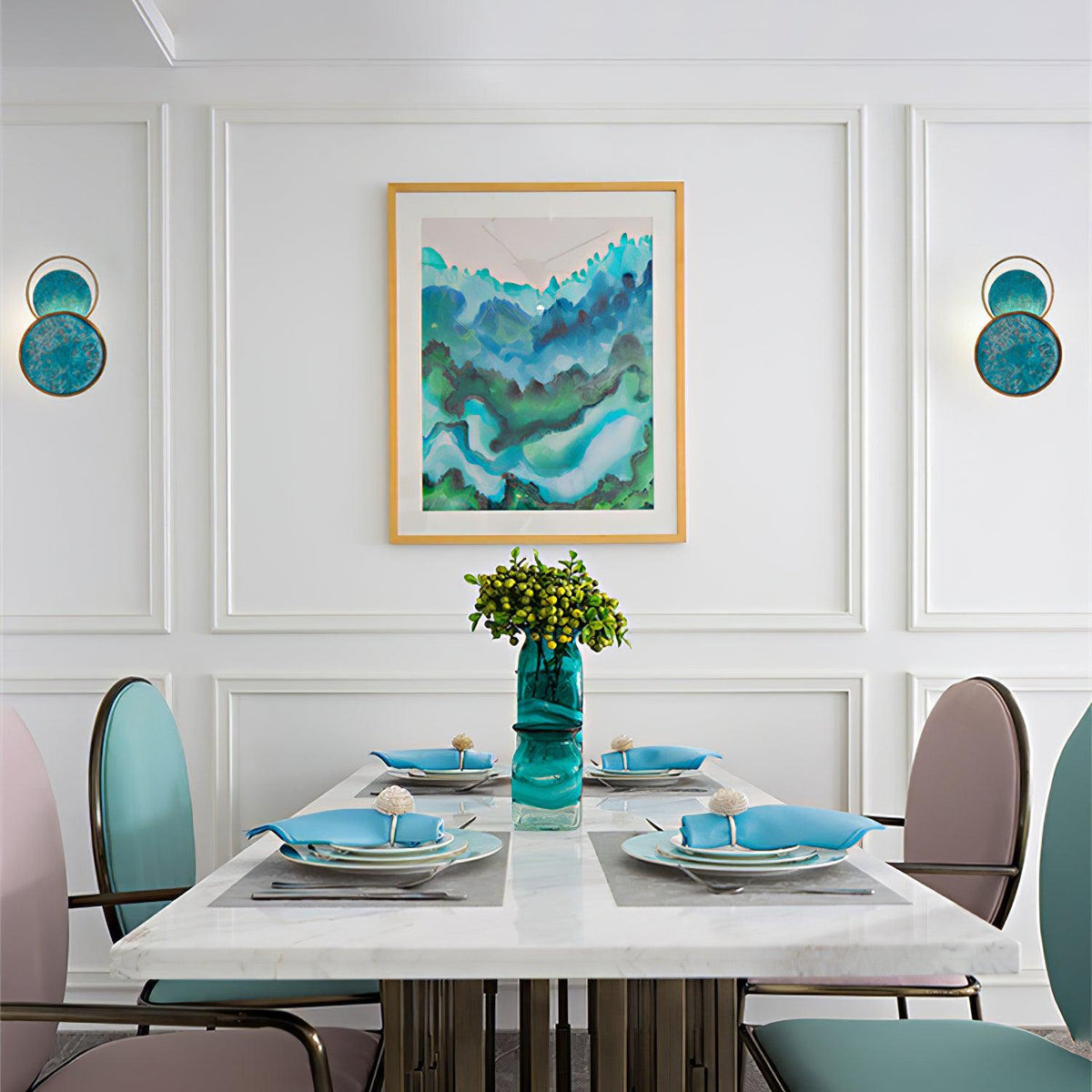 Turquoise Satellite Wall Light - Dia 26cm x H 42 cm Metal, Hardwired Wall Sconce, detail 3