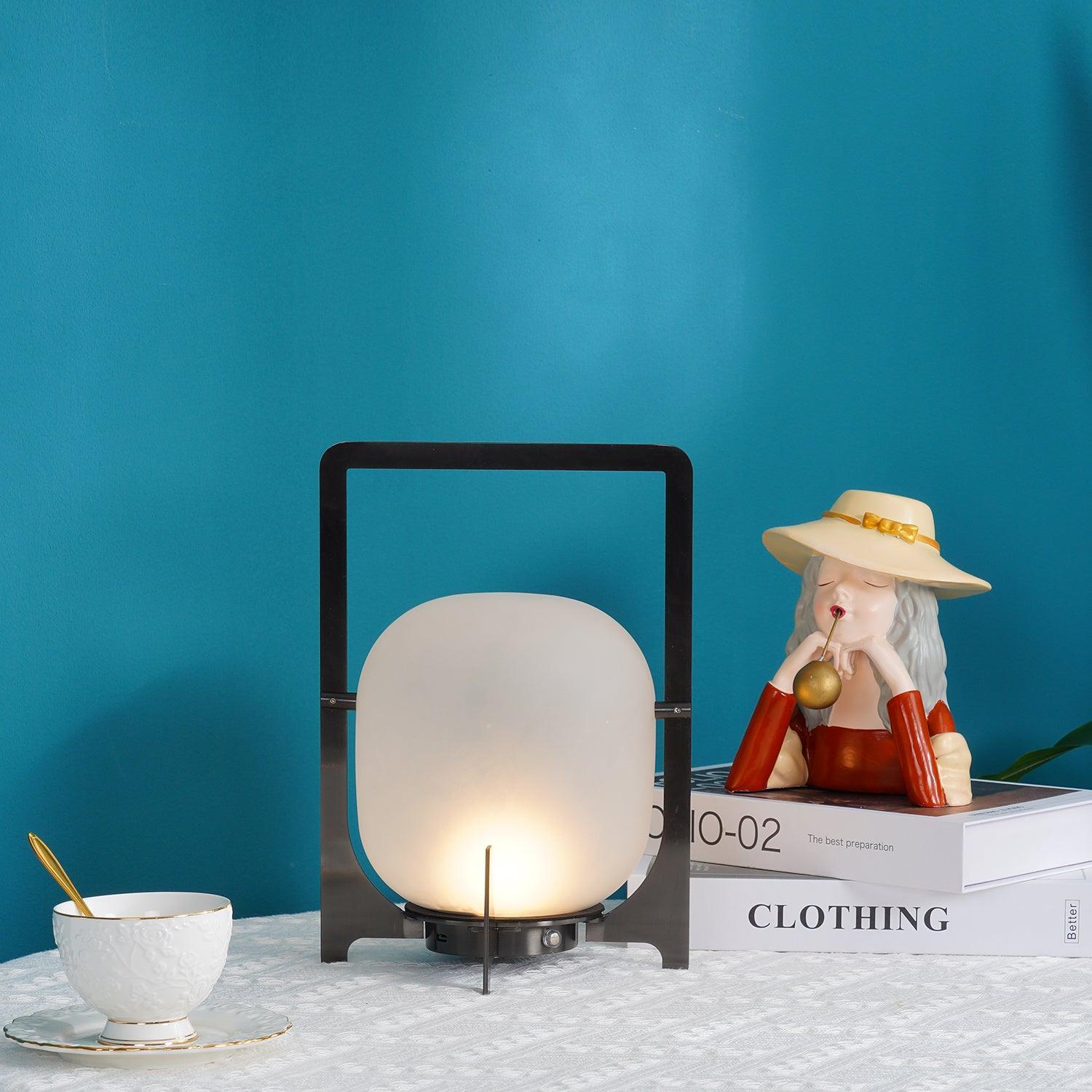 Black Twilight Lantern Table Light - ∅ 7.9″ x H 11″ Stainless Steel, Bedside Table Lamp, detail 18