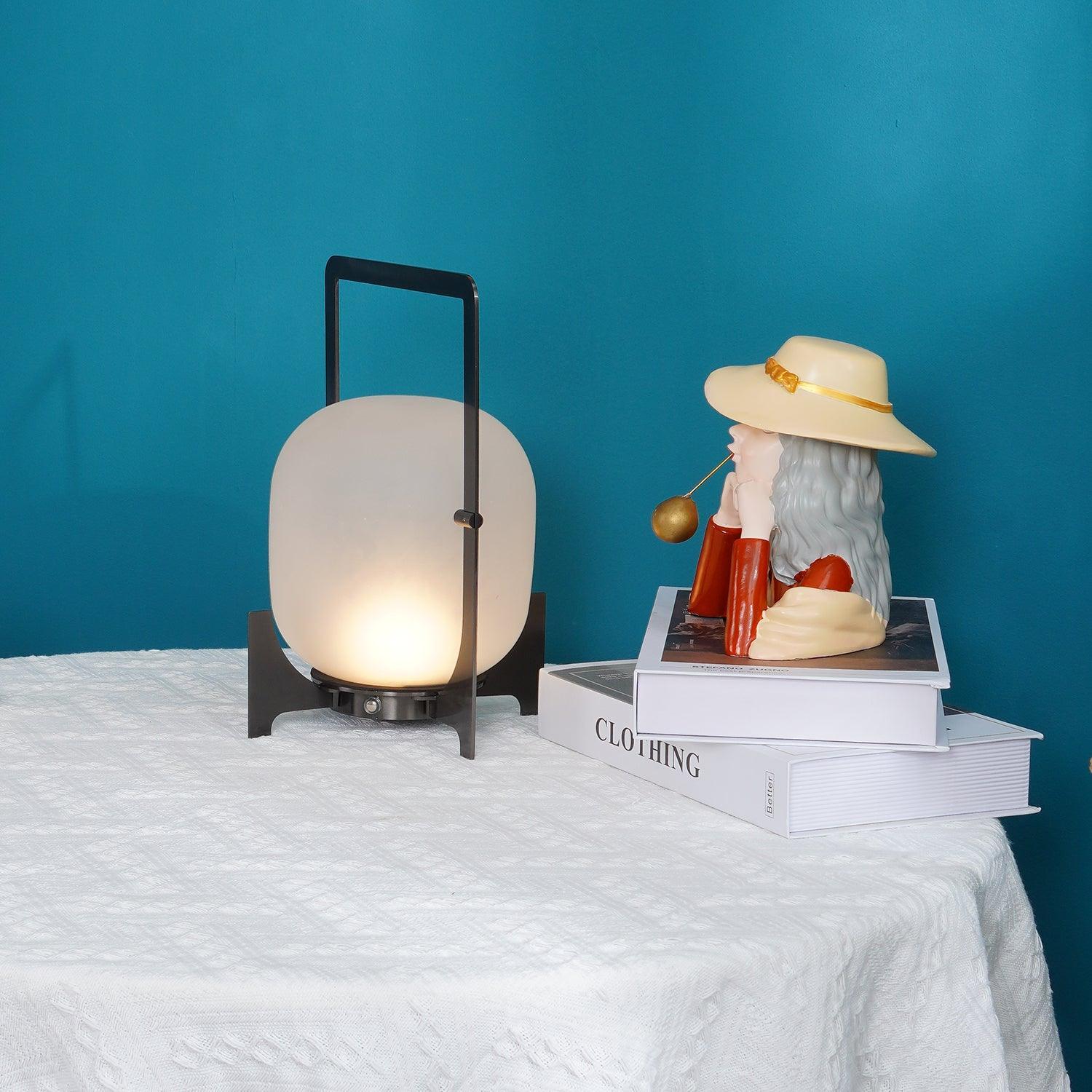 Black Twilight Lantern Table Light - ∅ 7.9″ x H 11″ Stainless Steel, Bedside Table Lamp, detail 19
