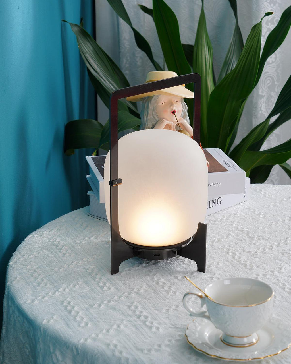 Black Twilight Lantern Table Light - ∅ 7.9″ x H 11″ Stainless Steel, Bedside Table Lamp, detail 20