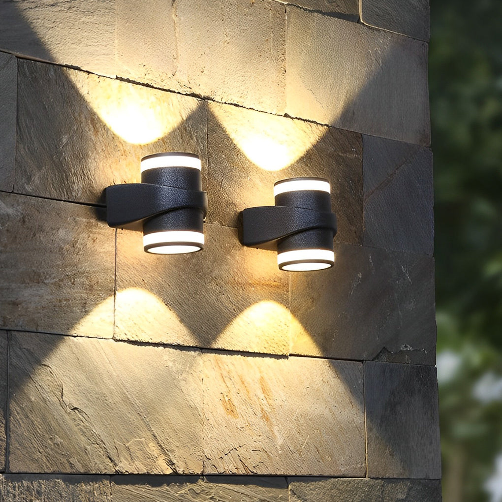 Circular Up and Dawn Light LED Waterproof Black Exterior Wall Washer Lights, Outdoor Wall Light, Aluminum Alloy, D 5in