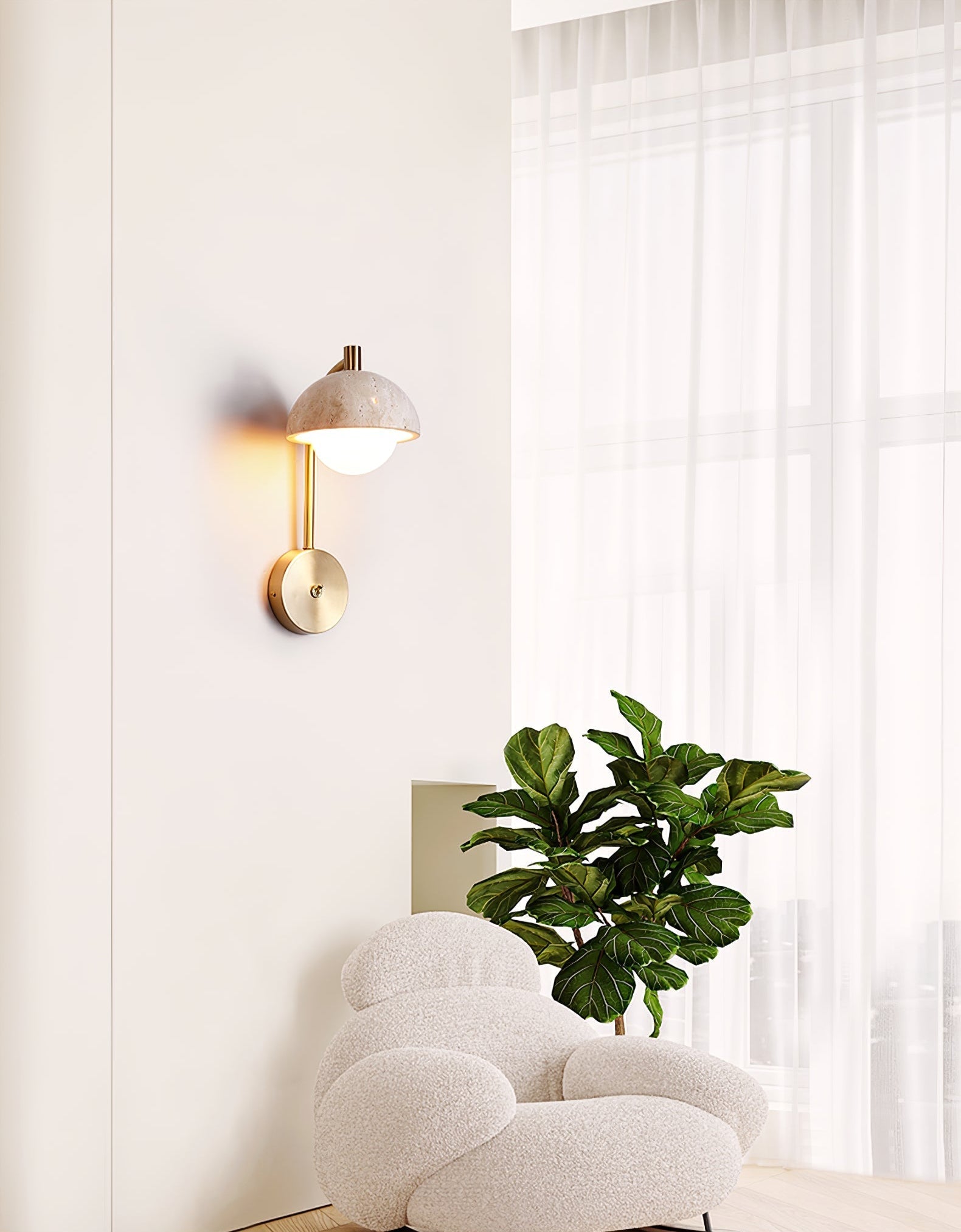 Vellum Travertine Wall Light, Hardwired Wall Sconce, detail 4