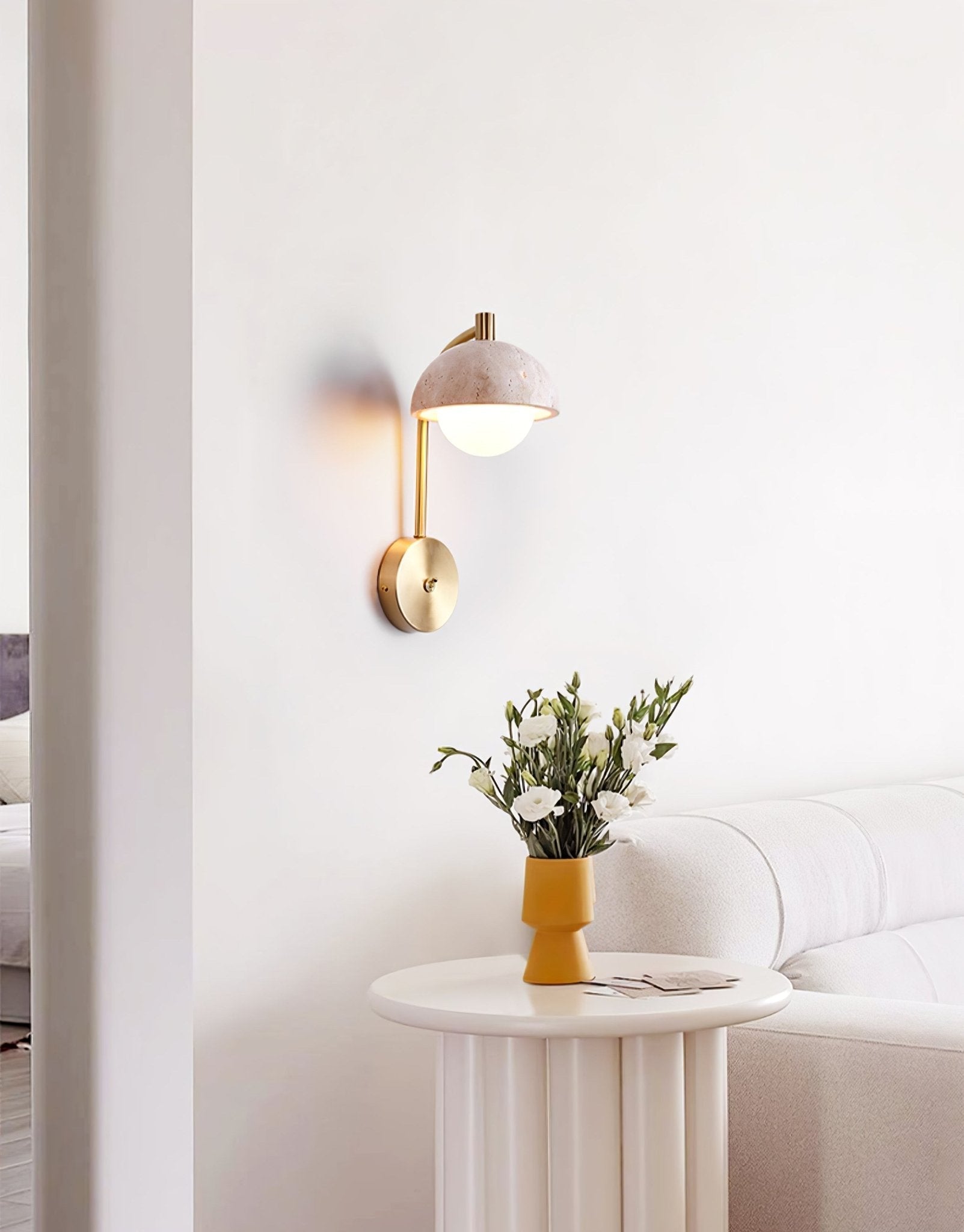 Vellum Travertine Wall Light, Hardwired Wall Sconce, detail 5