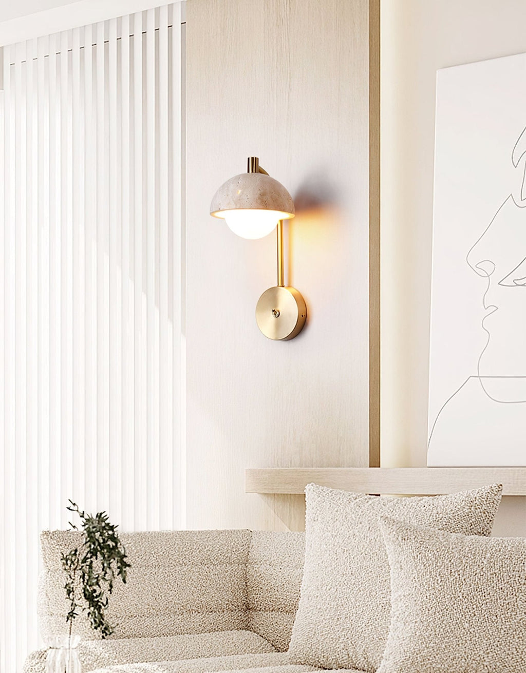 Vellum Travertine Wall Light, Hardwired Wall Sconce, detail 9