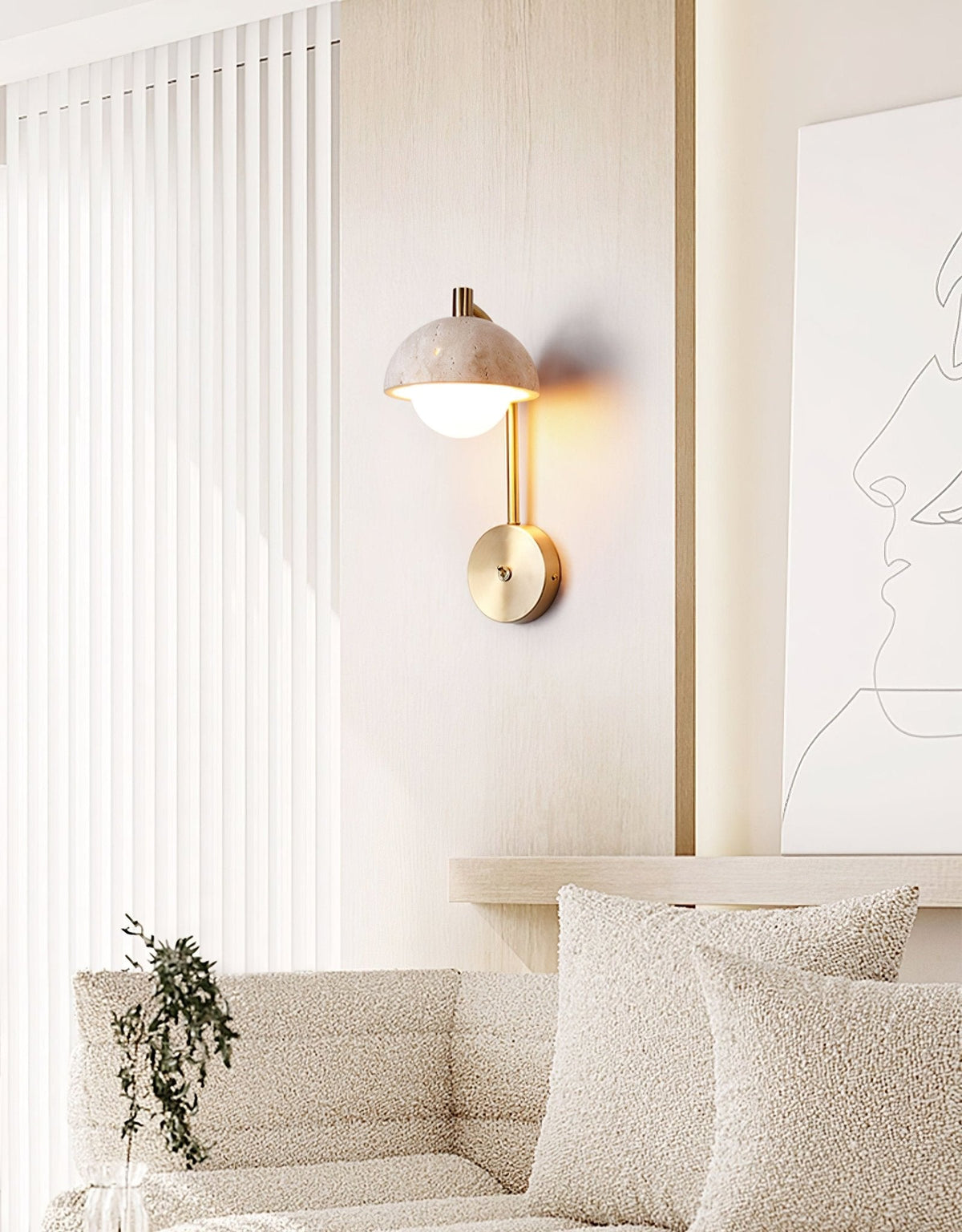 Vellum Travertine Wall Light, Hardwired Wall Sconce, detail 9