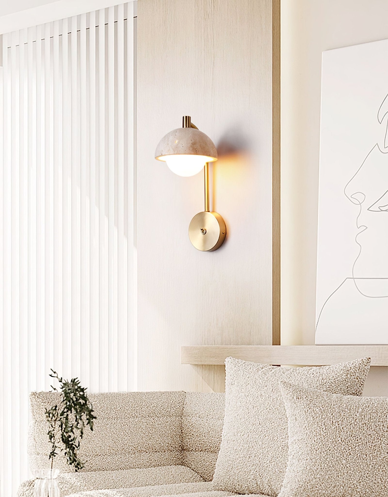 Vellum Travertine Wall Light, Hardwired Wall Sconce, detail 9