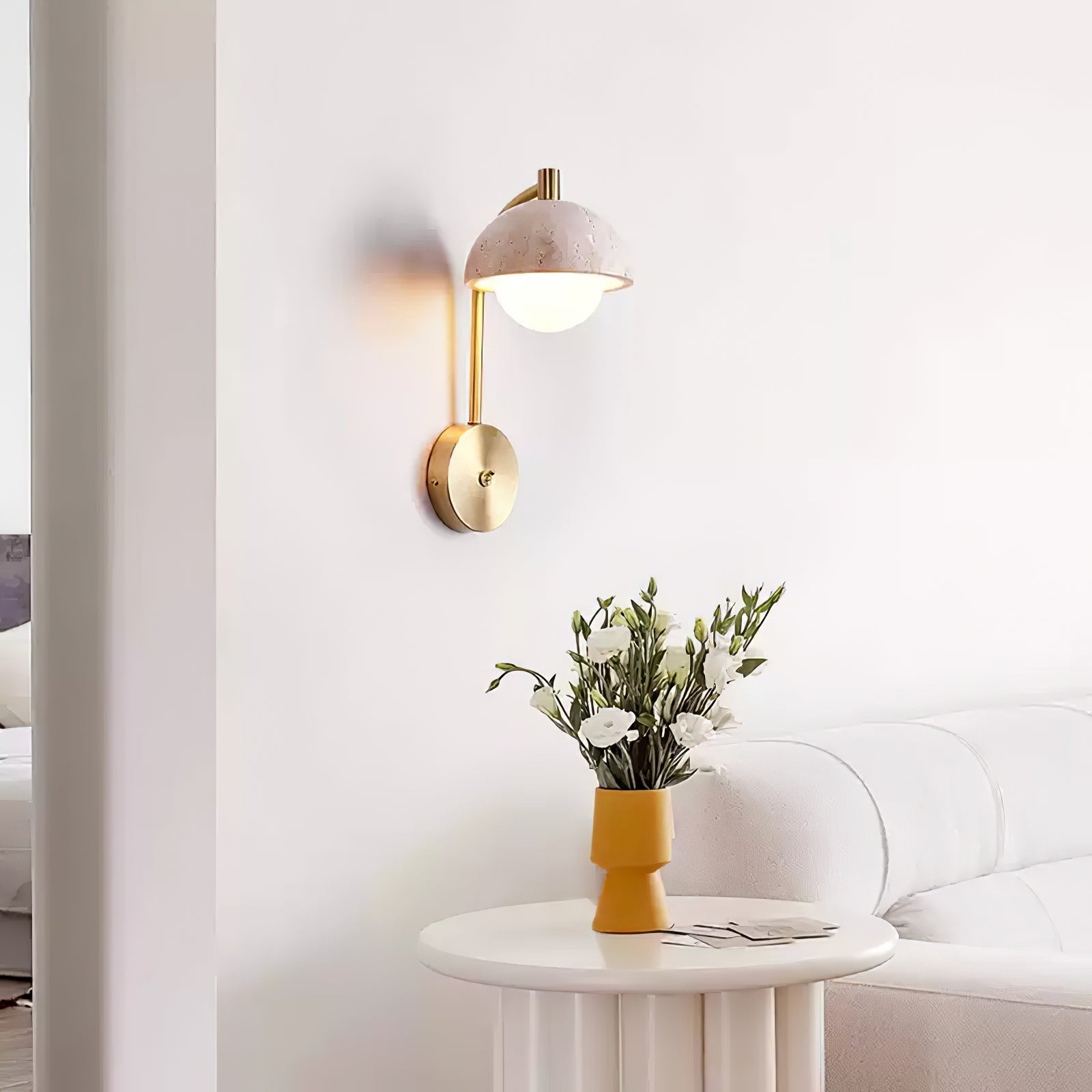 Vellum Travertine Wall Light, Hardwired Wall Sconce, detail 14