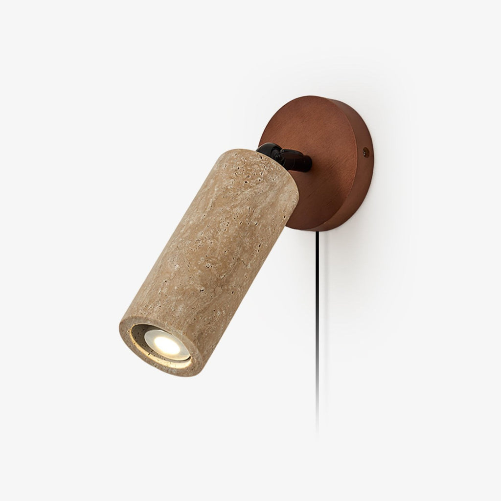 Versa Stone Adjustable Plug-In Wall Light, Plug-In Wall Sconce, Travertine, Dia 10cm x H 24cm