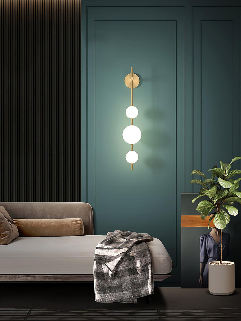 Vertical Globe Lamp bracket Wall Light - Small Balls Size: Dia 10cm Brass, Hardwired Wall Sconce, detail 6