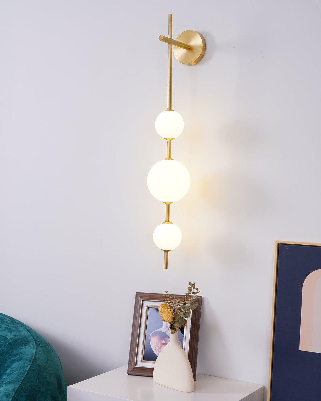 Vertical Globe Lamp bracket Wall Light - Small Balls Size: Dia 10cm Brass, Hardwired Wall Sconce, detail 11