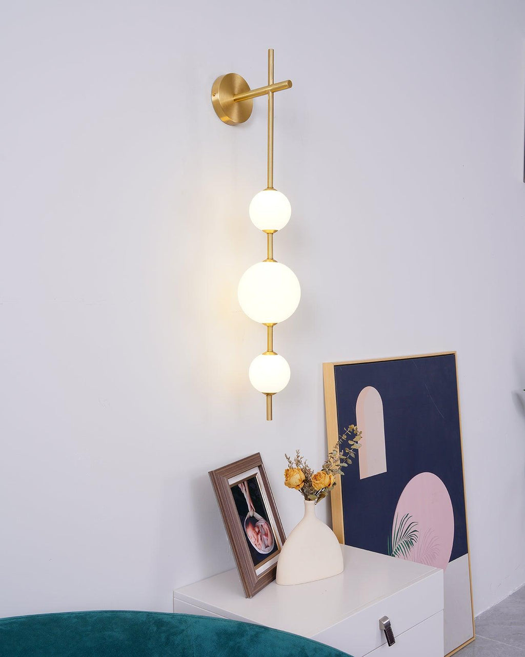 Vertical Globe Lamp bracket Wall Light - Small Balls Size: Dia 10cm Brass, Hardwired Wall Sconce, detail 13