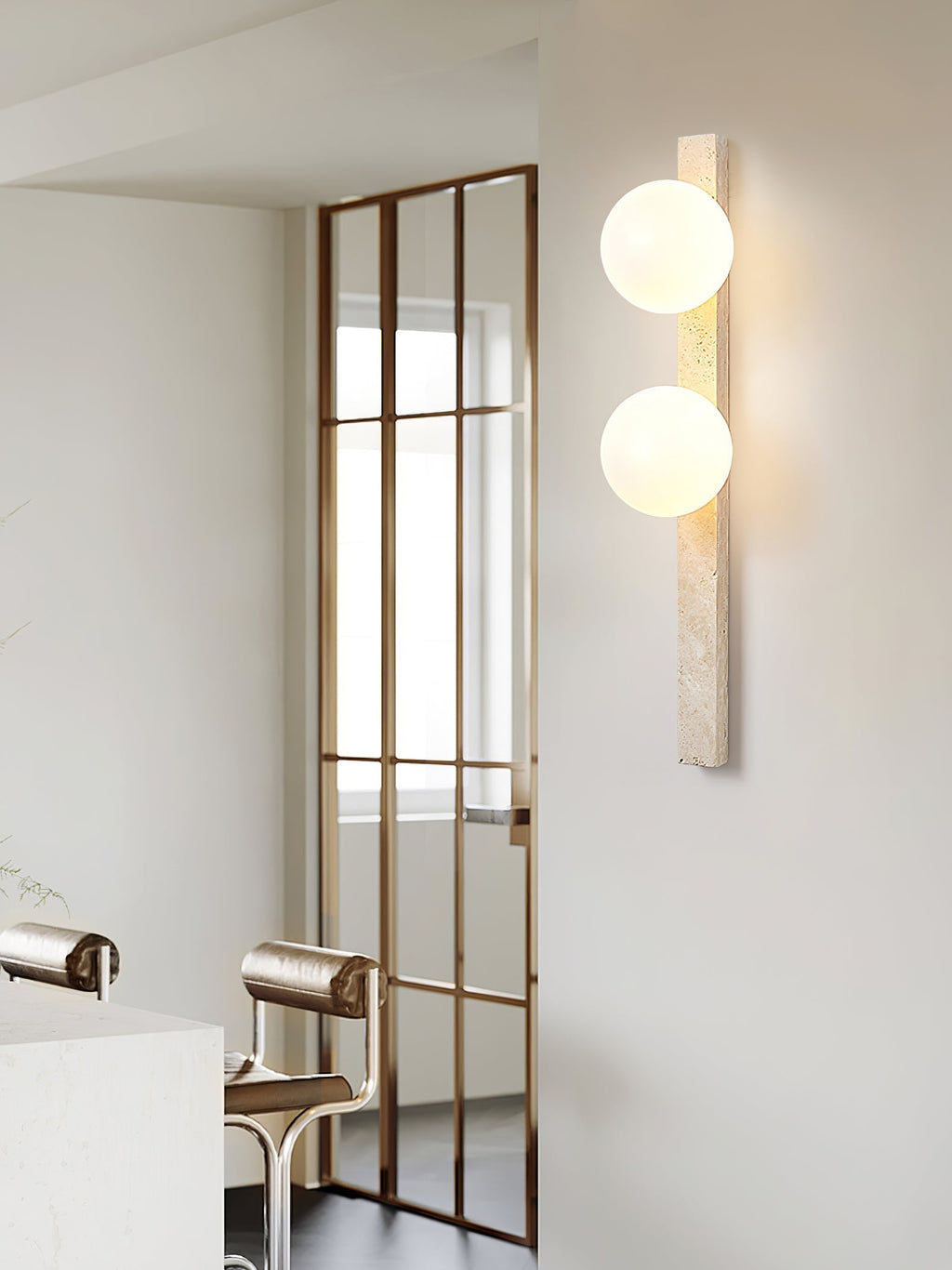 Vertical Travertine Wall Light, Hardwired Wall Sconce, detail 3