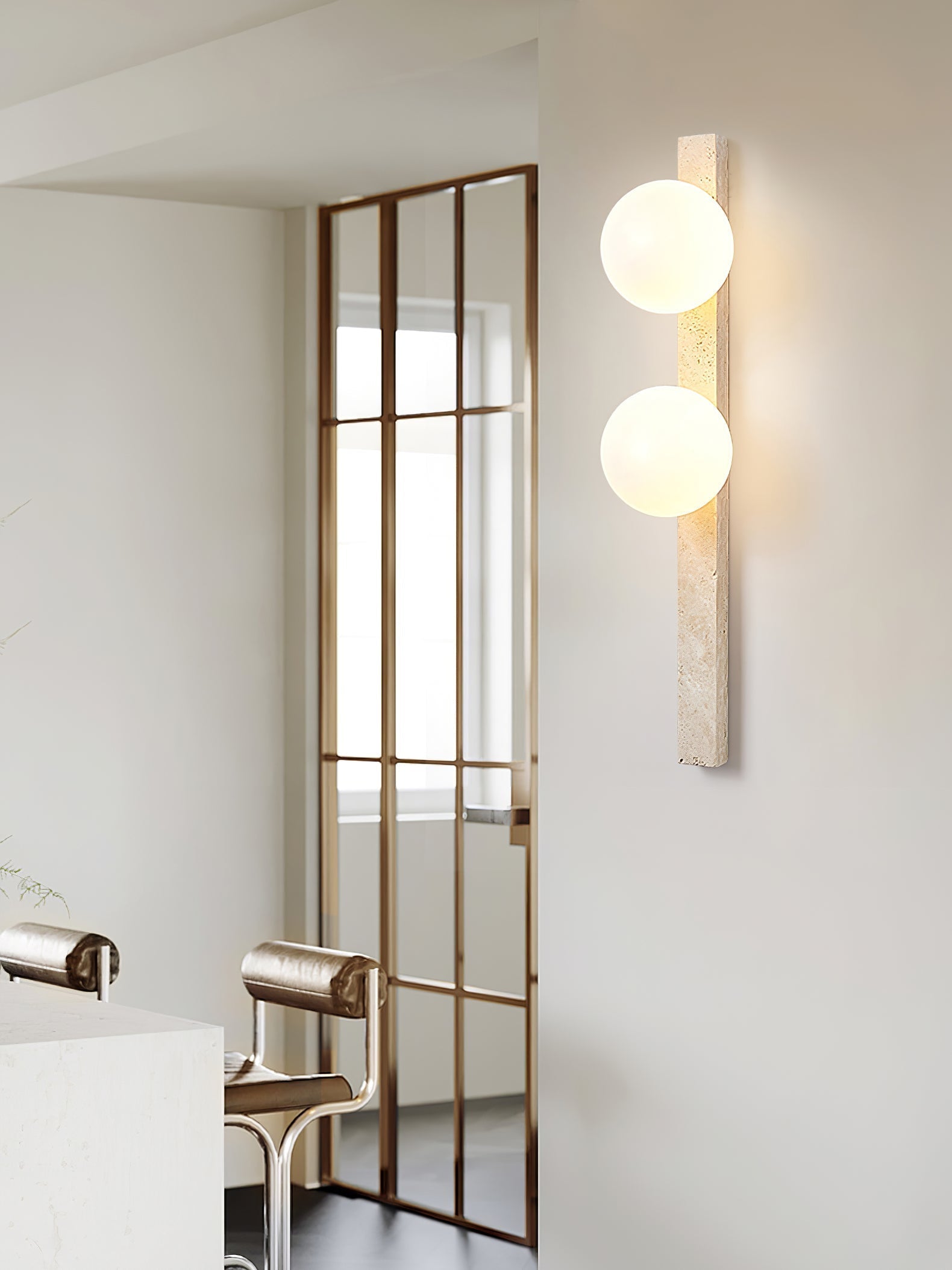 Vertical Travertine Wall Light, Hardwired Wall Sconce, detail 3