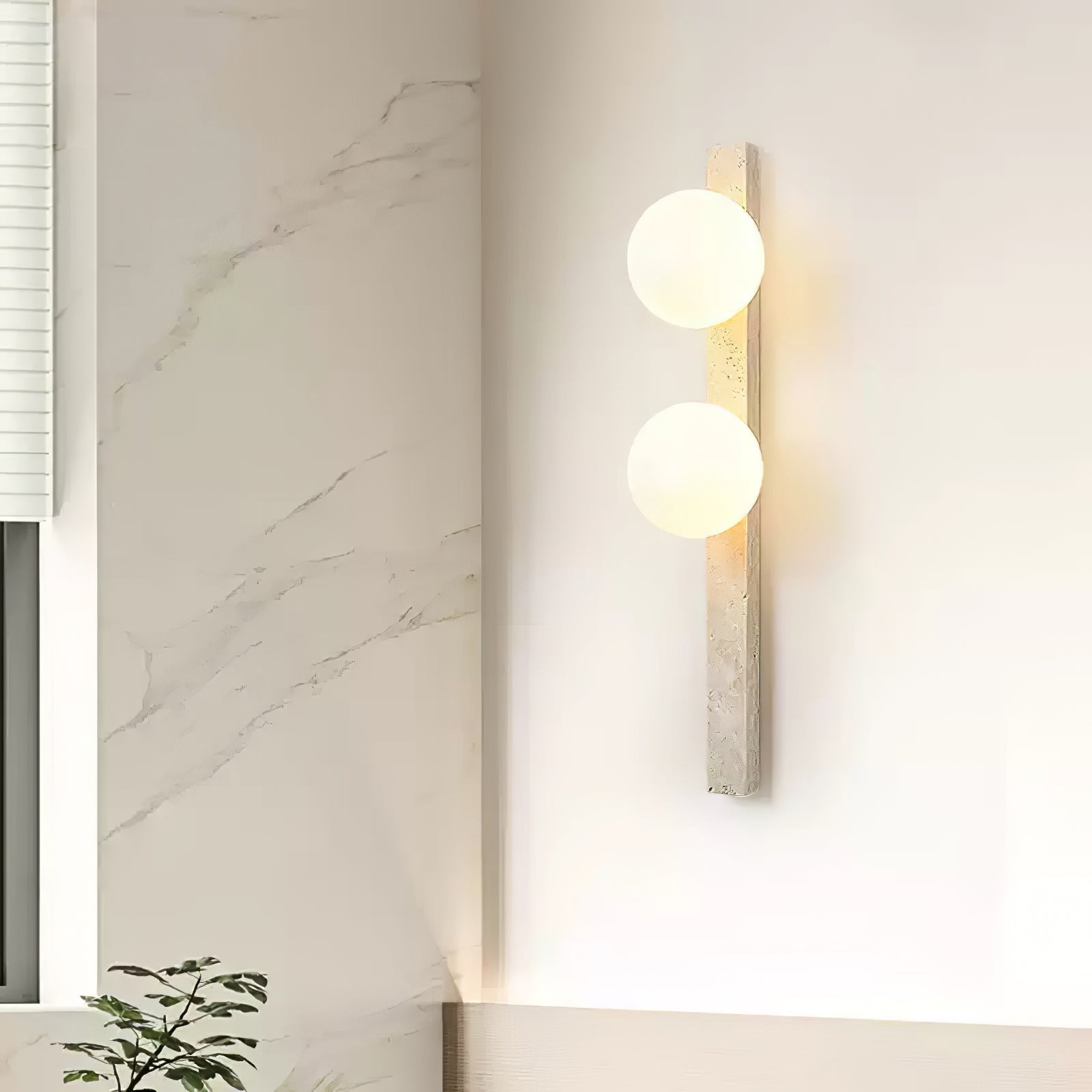 Vertical Travertine Wall Light, Hardwired Wall Sconce, detail 6