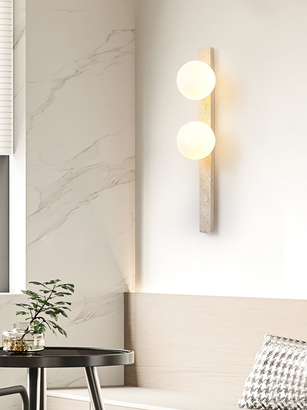 Vertical Travertine Wall Light, Hardwired Wall Sconce, detail 10