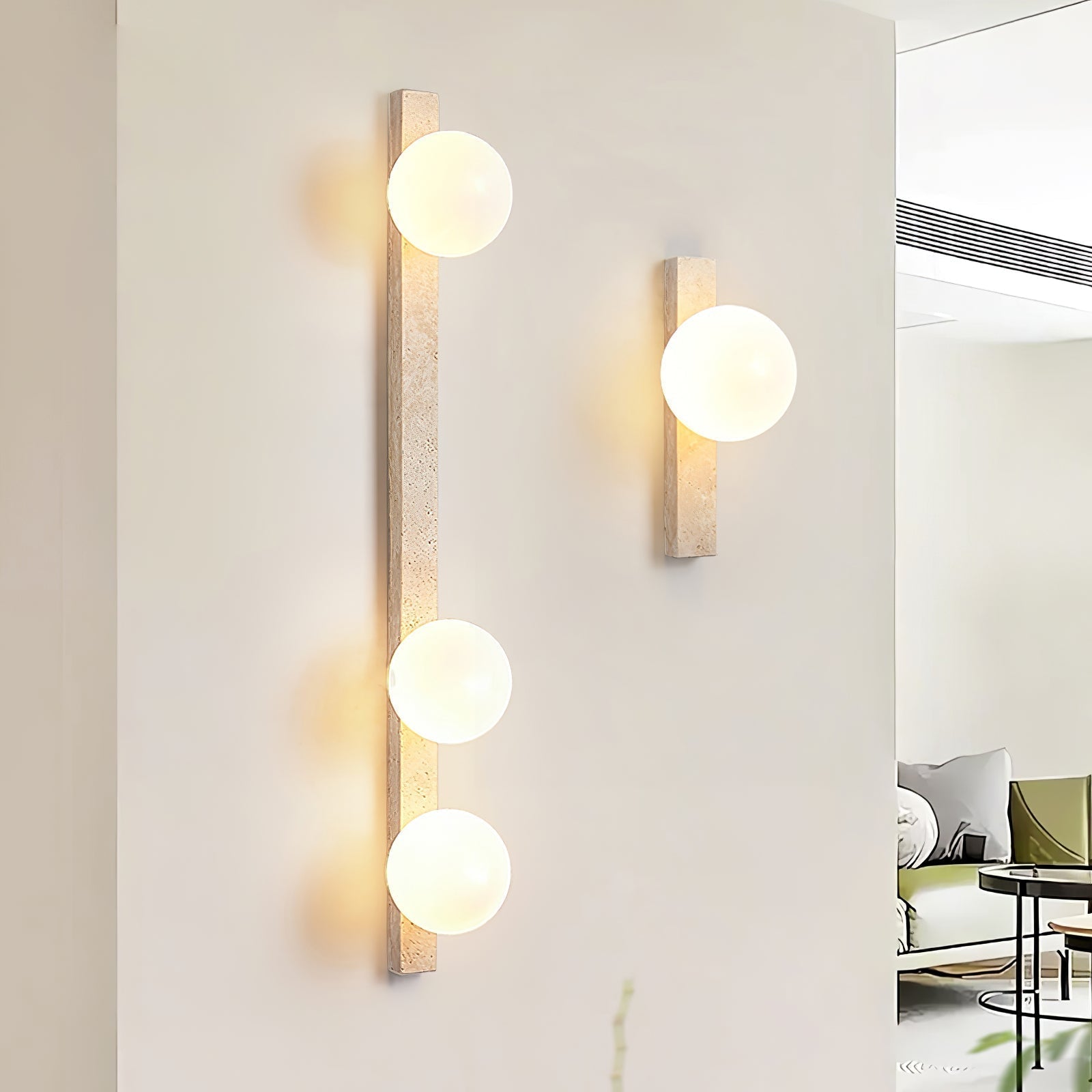 Vertical Travertine Wall Light, Hardwired Wall Sconce, detail 16
