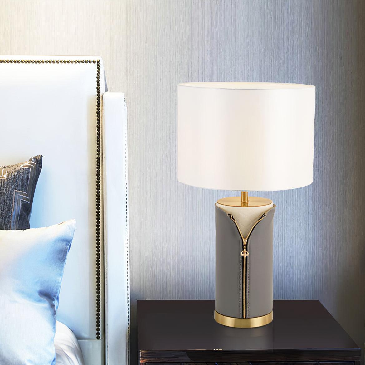 Vintage Leather Table Light, Bedside Table Lamp, detail 2