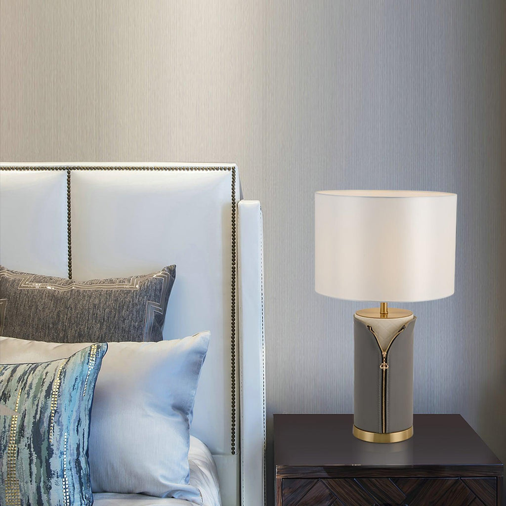 Vintage Leather Table Light, Bedside Table Lamp, detail 3