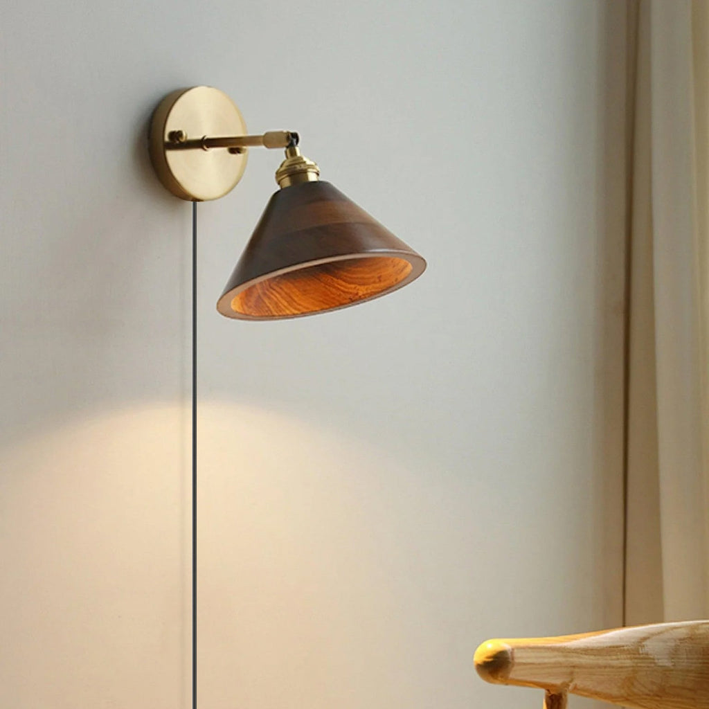 Vintage Wood Plug-In Wall Light, Plug-In Wall Sconce, detail 2