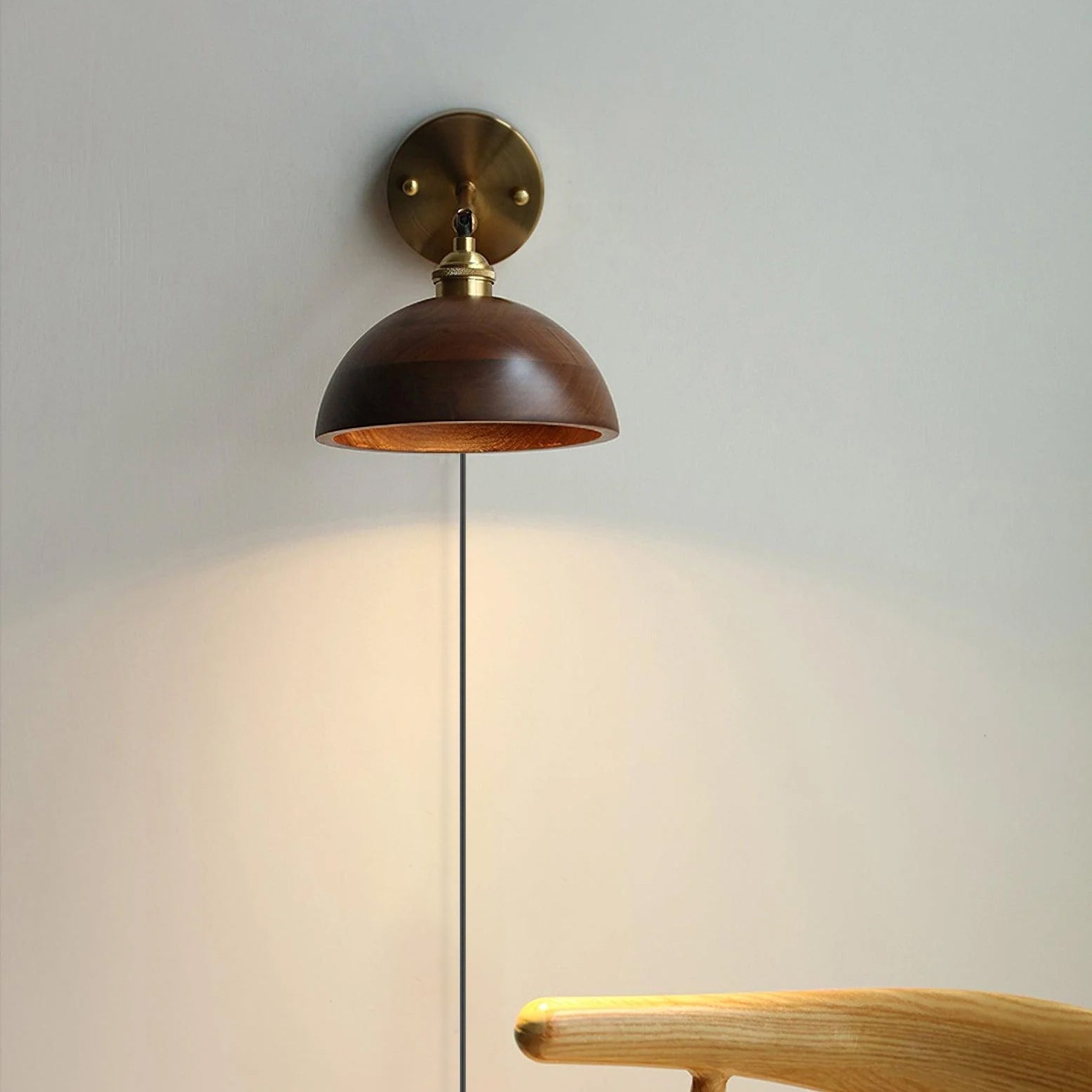 Vintage Wood Plug-In Wall Light, Plug-In Wall Sconce, detail 3