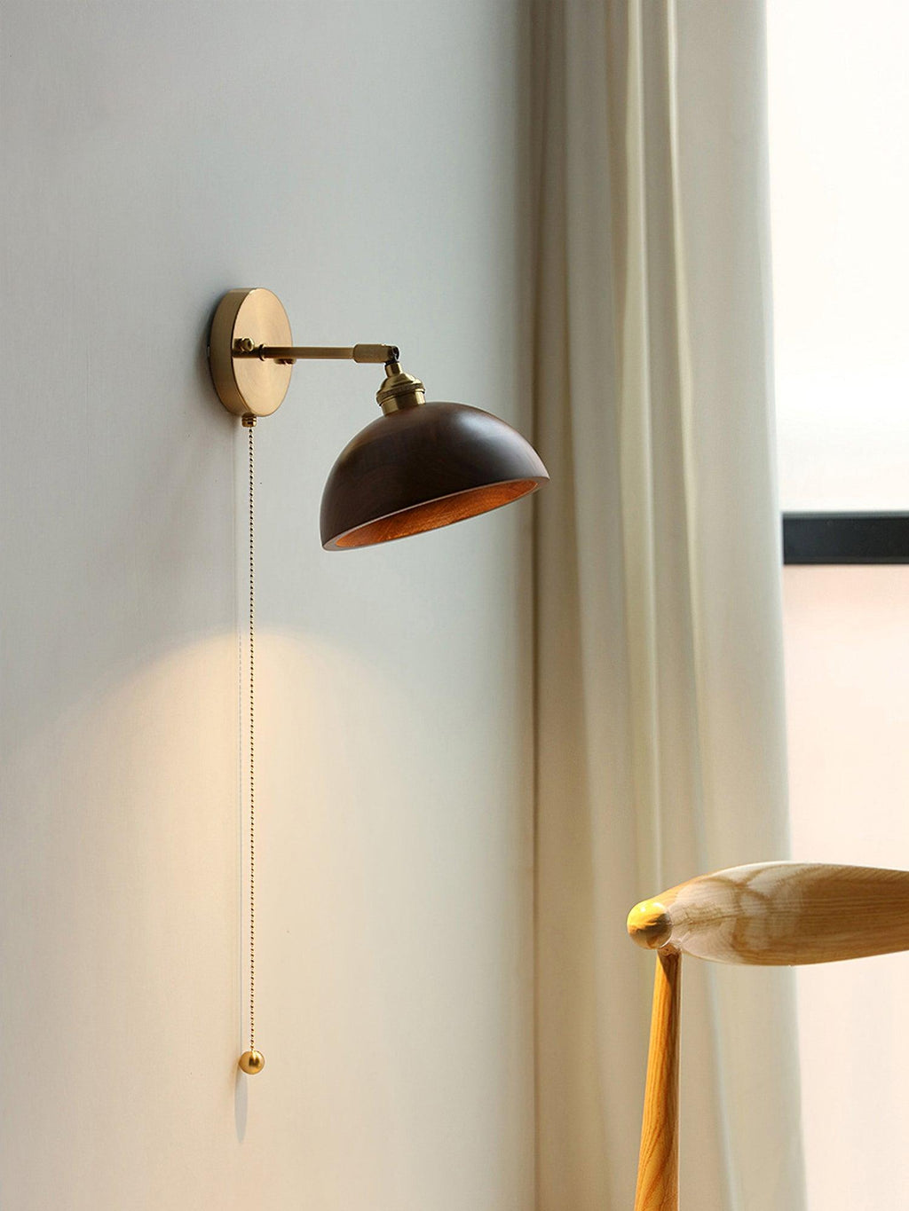 Vintage Wood Wall Fixtures - Model A: Dia 16cm x H 14cm Brass, Hardwired Wall Sconce, detail 4