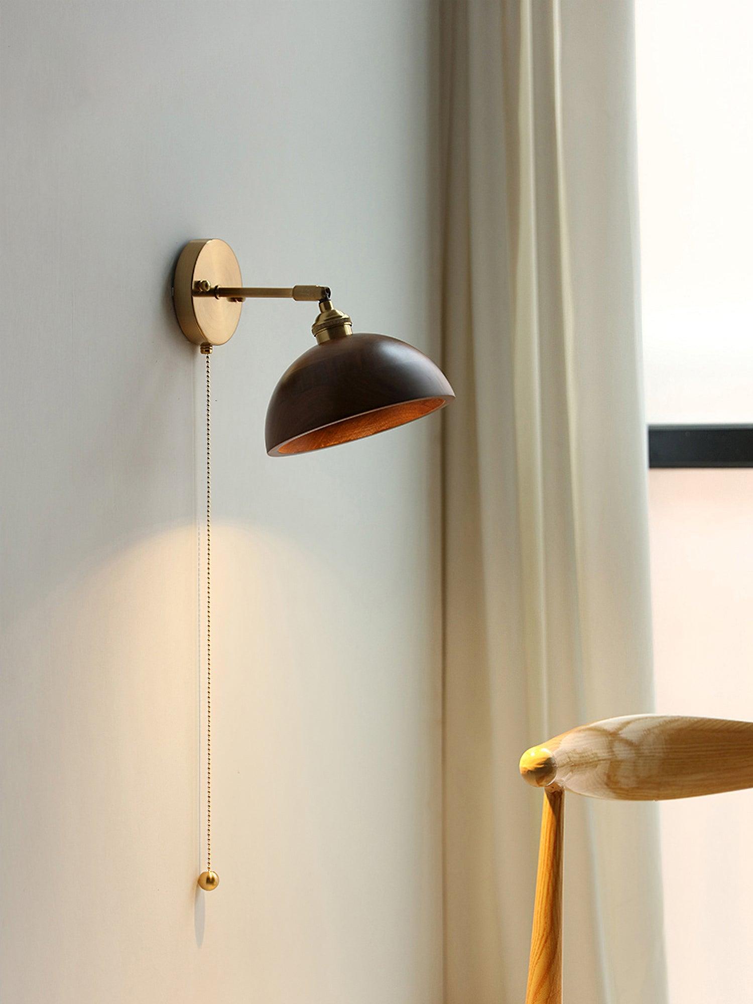 Vintage Wood Wall Fixtures - Model A: ∅ 6.3″ x H 5.5″ Brass, Hardwired Wall Sconce, detail 3