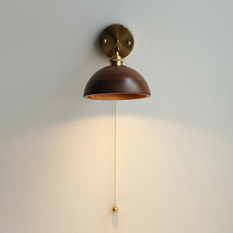 Vintage Wood Wall Fixtures - Model A: ∅ 6.3″ x H 5.5″ Brass, Hardwired Wall Sconce, detail 5