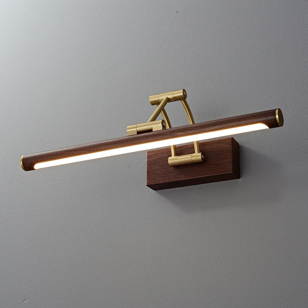 Walnut Color Linear Adjustable Wall Light, Hardwired Wall Sconce, detail 4