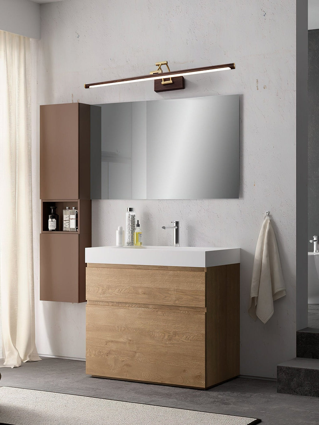 Walnut Color Linear Adjustable Wall Light, Hardwired Wall Sconce, detail 2