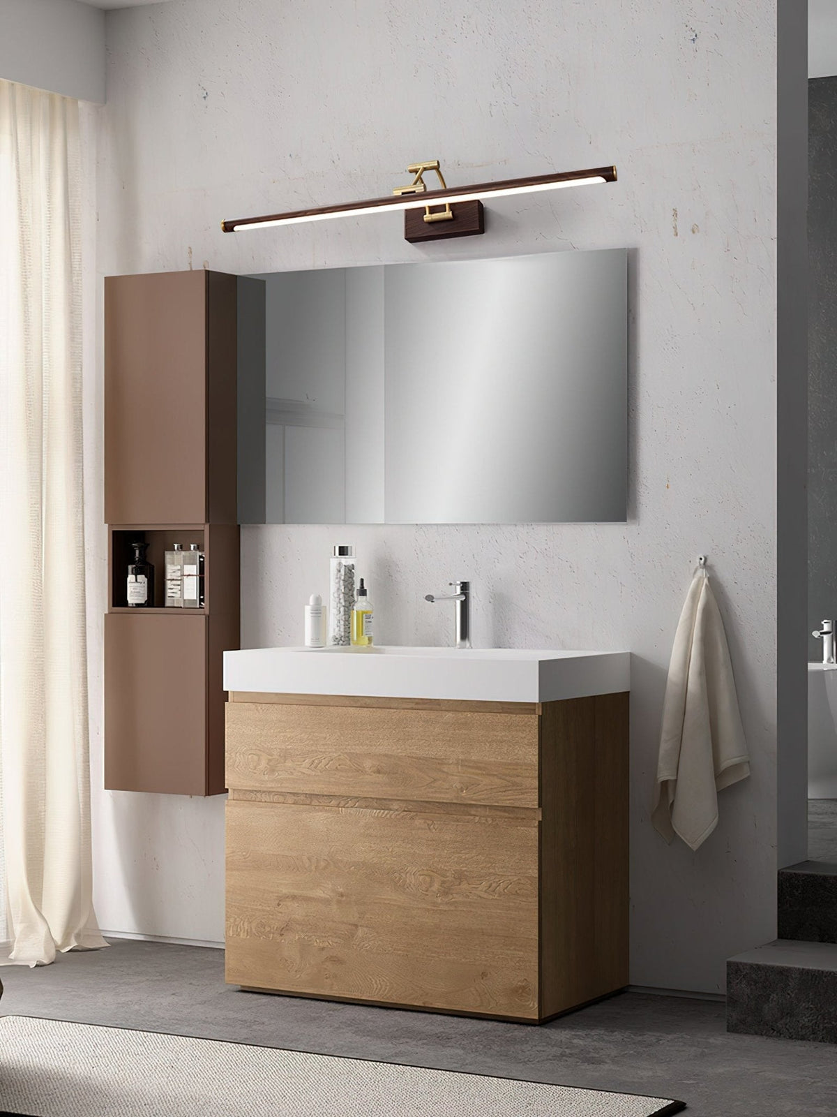 Walnut Color Linear Adjustable Wall Light, Hardwired Wall Sconce, detail 2