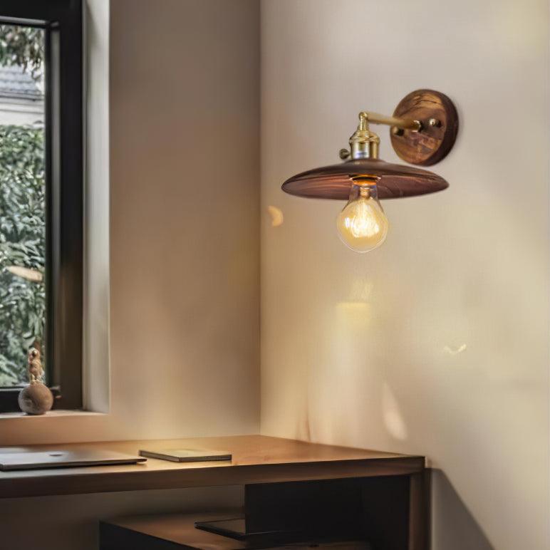 Walnut Flared Wall Light, Hardwired Wall Sconce, detail 3