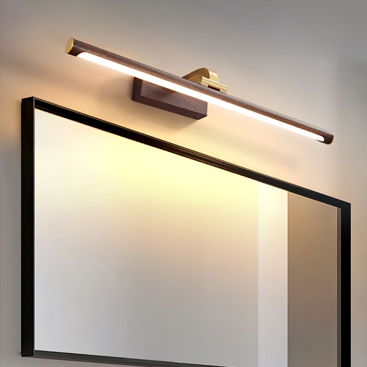 Walnut Color Linear LED Wall Light - Dia 40cm x H 8.5cm Metal, Hardwired Wall Sconce, detail 8