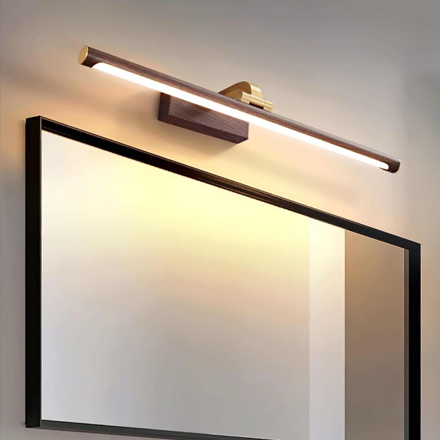 Walnut Color Linear LED Wall Light - Dia 40cm x H 8.5cm Metal, Hardwired Wall Sconce, detail 8