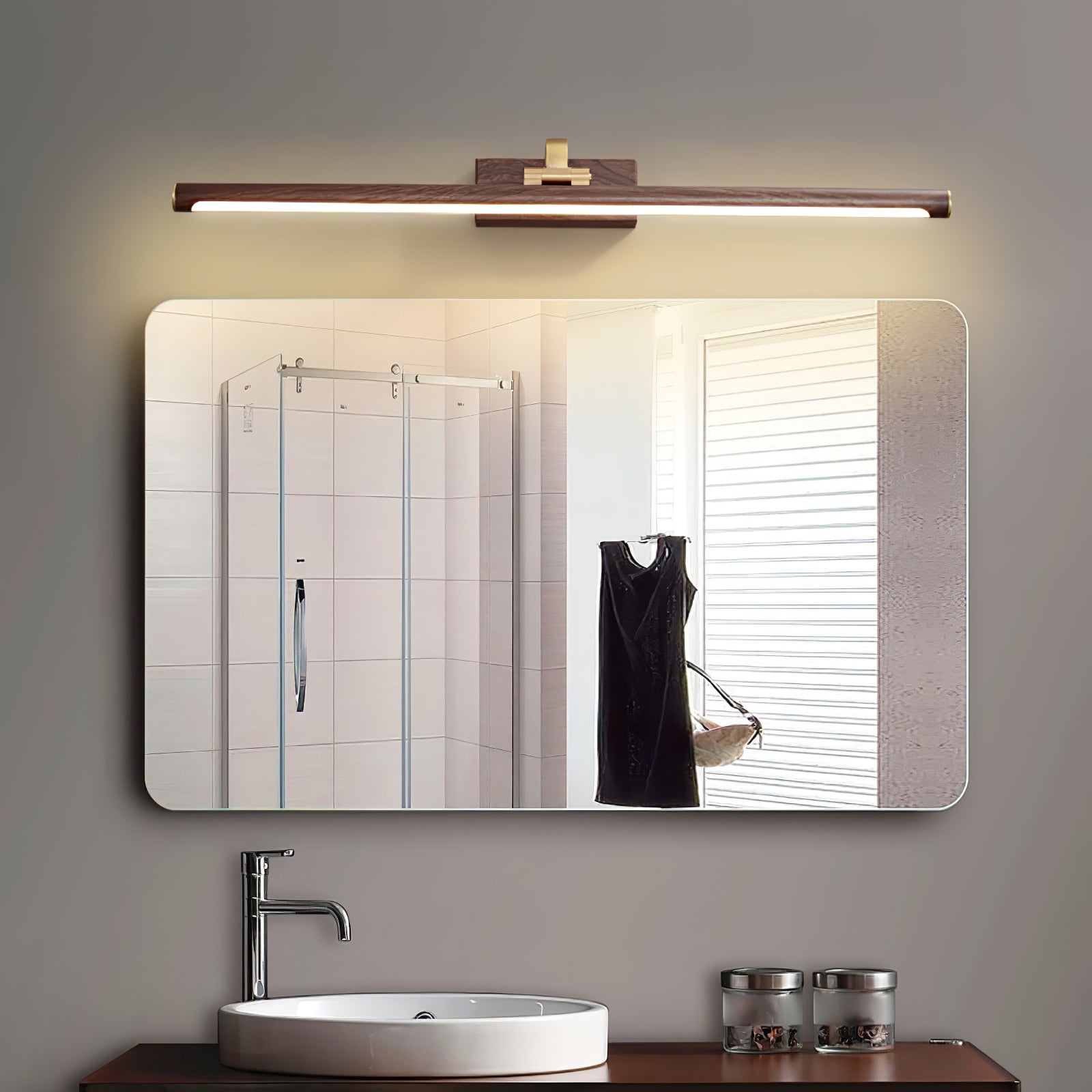 Walnut Color Linear LED Wall Light - Wall Lamp, Hardwired Wall Sconce, detail 3
