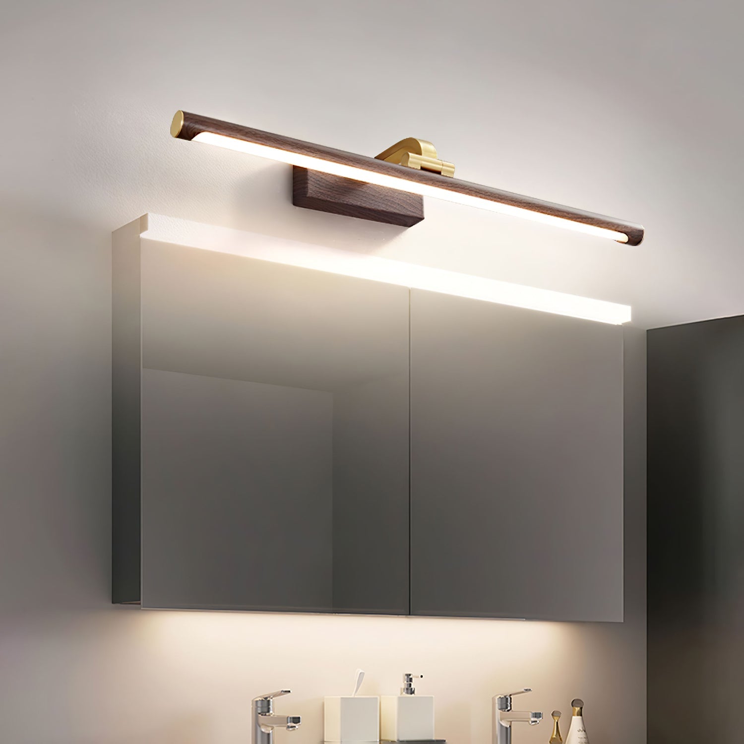 Walnut Color Linear LED Wall Light - Dia 40cm x H 8.5cm Metal, Hardwired Wall Sconce, detail 3