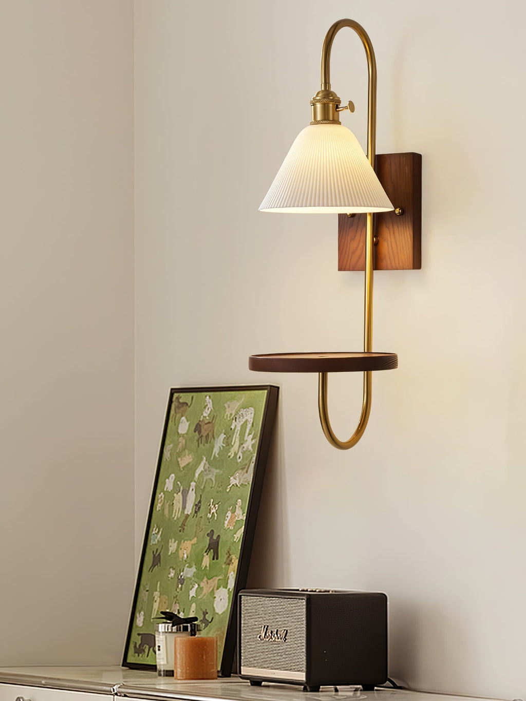 Walnut Shelf Wall Light, Hardwired Wall Sconce, detail 11