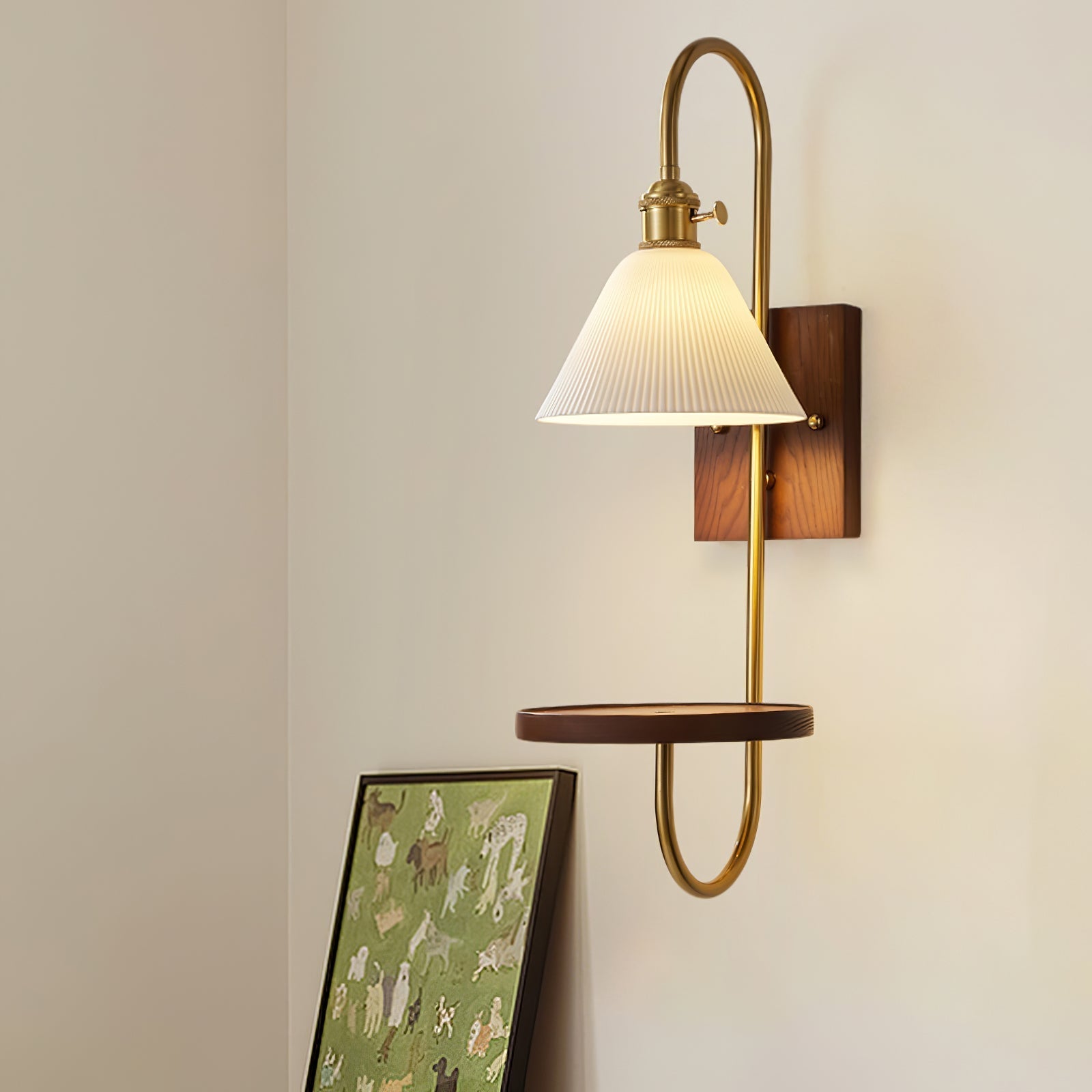 Walnut Shelf Wall Light, Hardwired Wall Sconce, detail 12