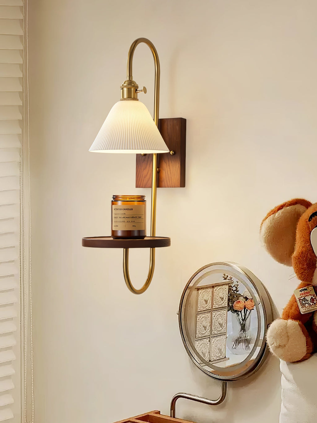 Walnut Shelf Wall Light, Hardwired Wall Sconce, detail 13