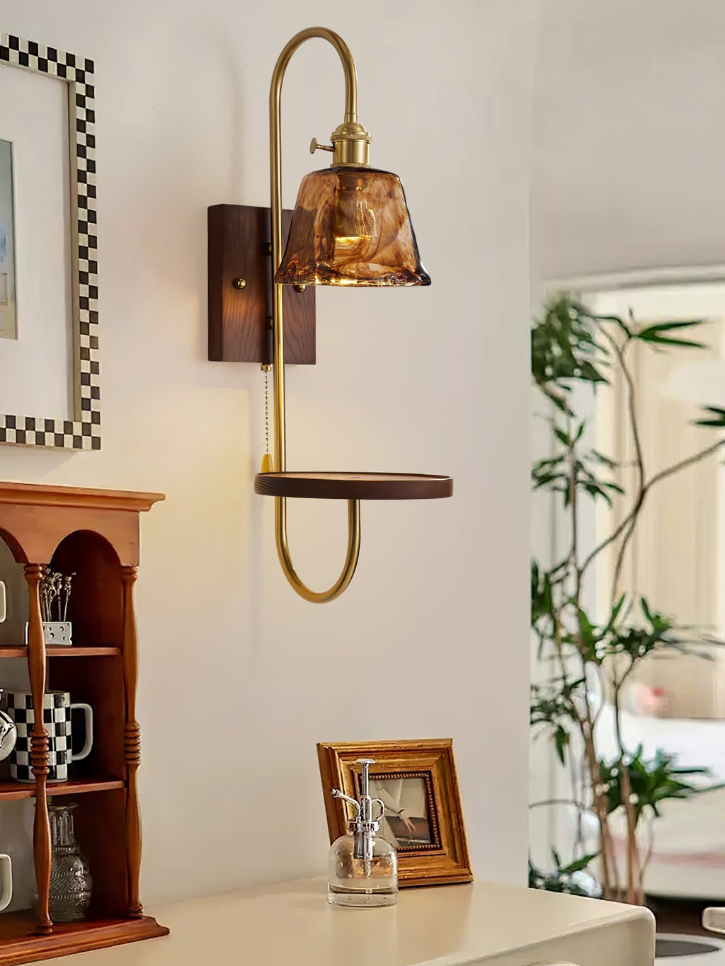 Walnut Shelf Wall Light, Hardwired Wall Sconce, detail 15