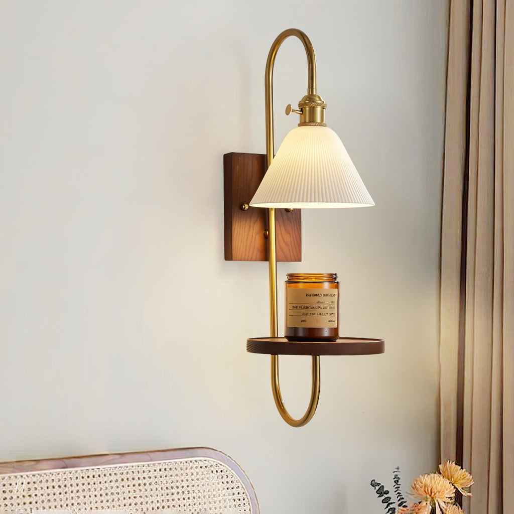 Walnut Shelf Wall Light, Hardwired Wall Sconce, detail 7